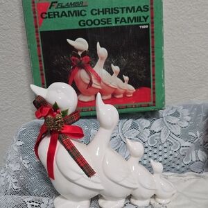 Flambro Ceramic Christmas Goose Family Decor